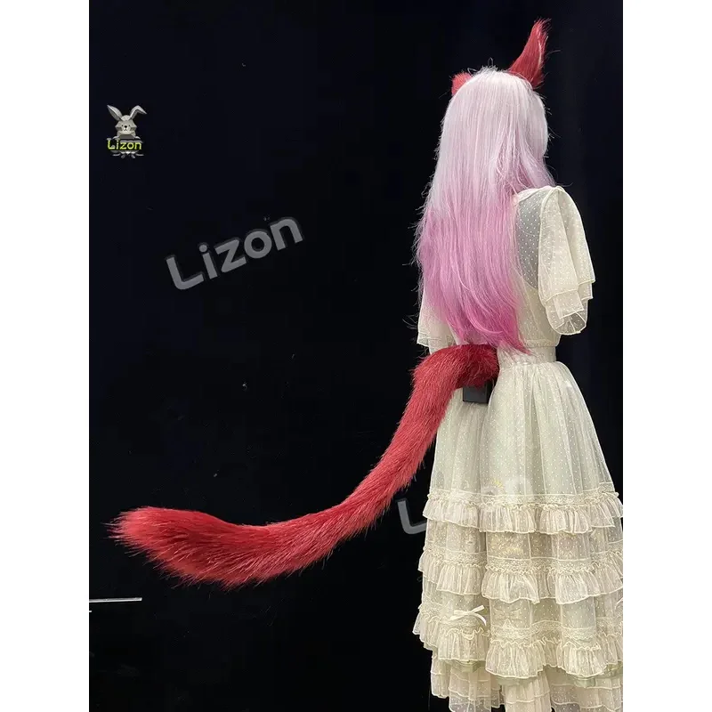 

FF14 Final Fantasy Gurahattiya Косплей Котячий хвост Граха Тиа Маленькие красные кошачьи уши Хвост из искусственного меха животного