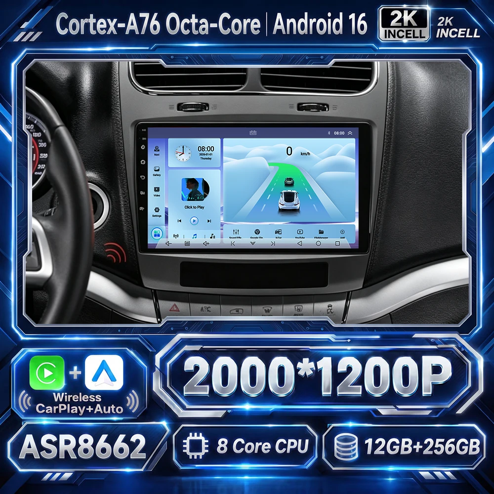 Cortex-A76 Octa-Core Android 16 Car For Dodge Journey JC 2011-2020 GPS Multimedia 2din Stereo Head Unit Navigation 4G BT WiFi
