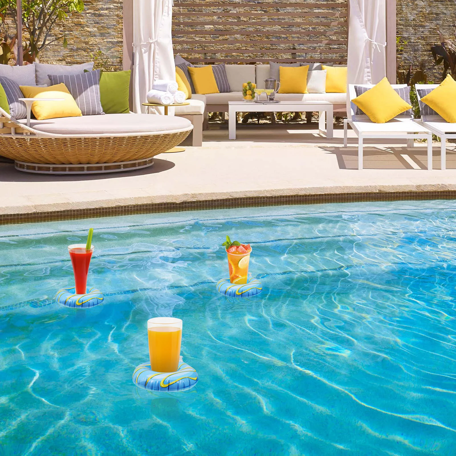 6 قطعة حامل أكواب قابل للنفخ قسط بولي كلوريد الفينيل العائمة شرب موجة البحر تصميم لحمام السباحة الشاطئ حفلة الرياضات المائية جمع