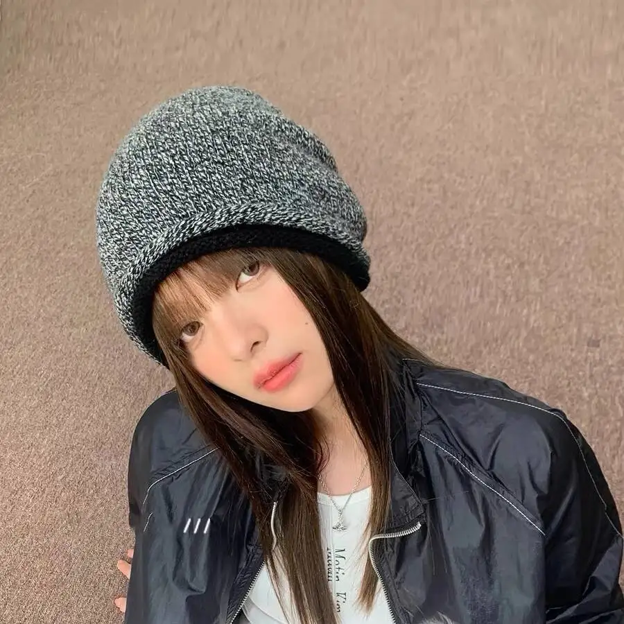 

Fashion Double Layers Roll Rim Wool Pullover Hat Unisex Autumn Winter Slouchy Beanie Warm Knit Cap Comfort