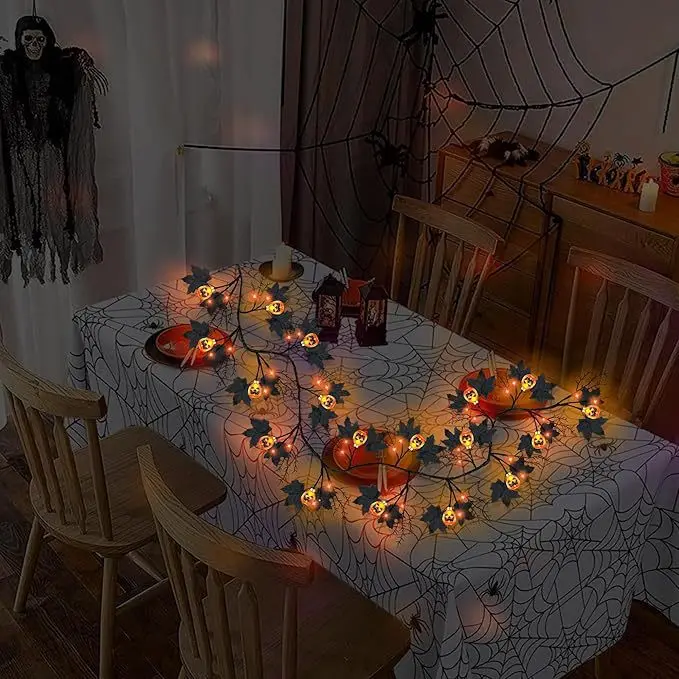 LED zucca pipistrello ragno ramo rattan luce halloween parete interna festival atmosfera luce