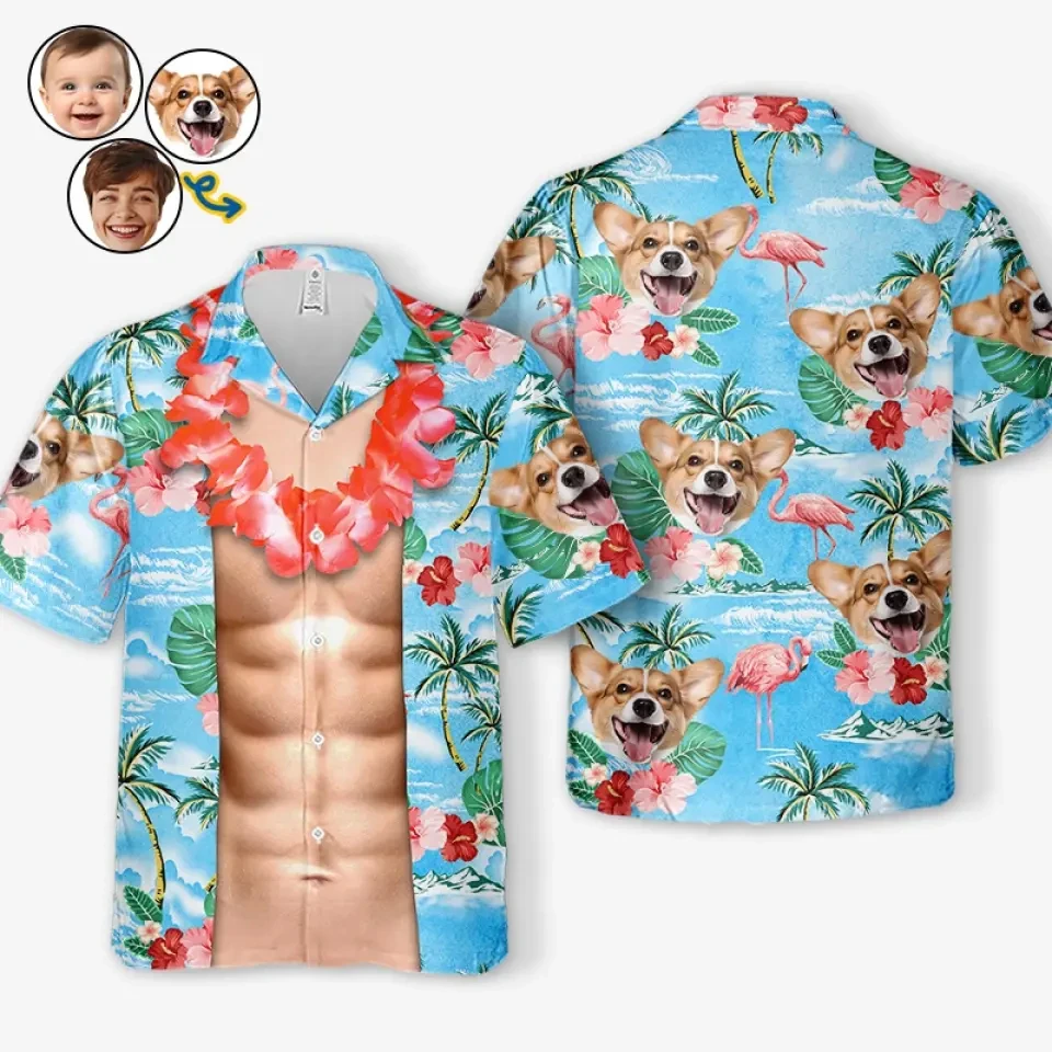 

Забавная рубашка с рисунком мышц на заказ, персонализированная фотография, Гавайская алоха с коротким рукавом, забавные блузки унисекс с фотографией на заказ