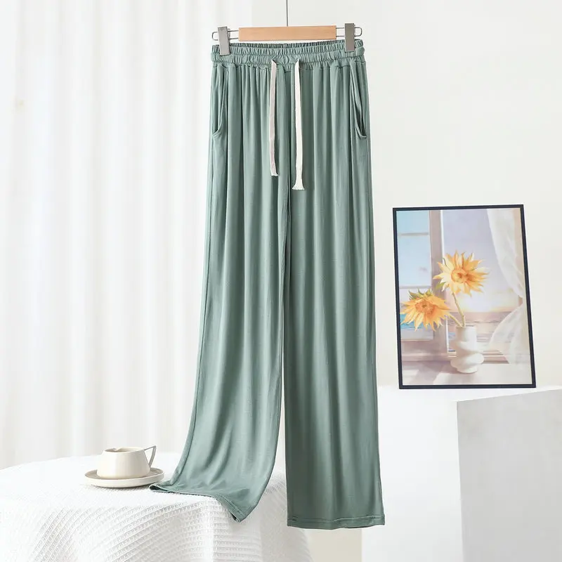 Spring summer Modal Straight Trousers High waist Women Casual Loose Wide Leg pants Thin drape pants homewear All Match