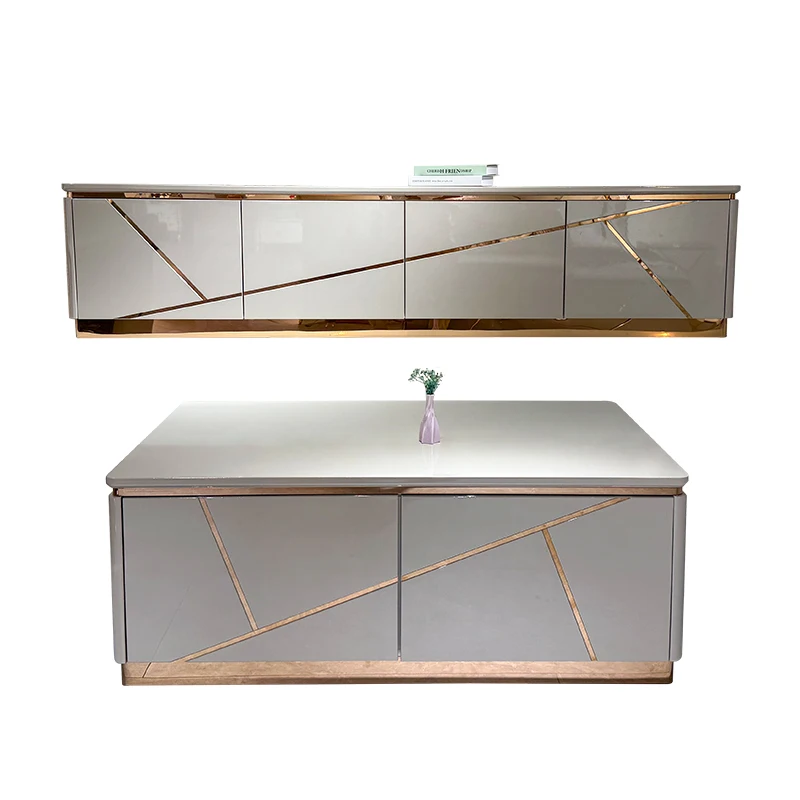 

Modern simple wood MDF TV stand and center coffee table set furniture storage wooden luxury home living room