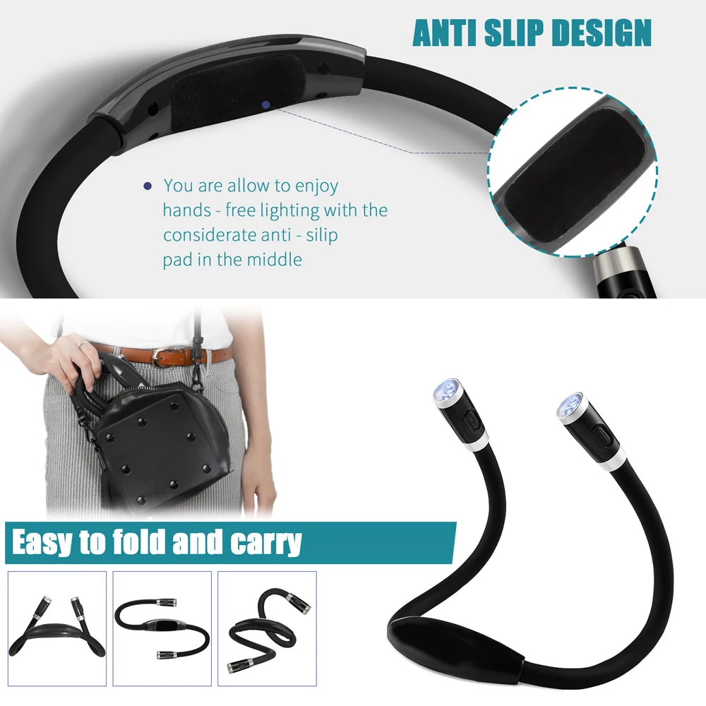 F2 USB Reading Lamp Night Light Neck Book Light Rechargeable HandsFree Durable LED for Knitting Camping Repairing Work Lighting