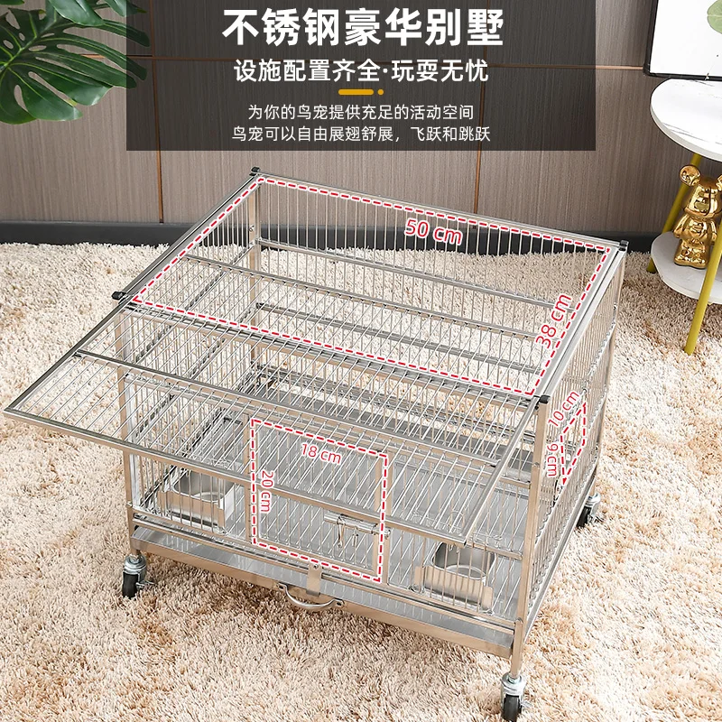 Stainless steel parrot birdcage large double-layer luxury breeding cage