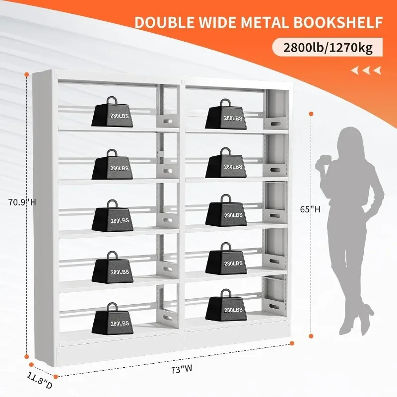 Metal Book Shelf, Bookshelf with Adjustable Shelves, Bookshleves and Bookcases, Heavy Duty Library Book Case, Expandable