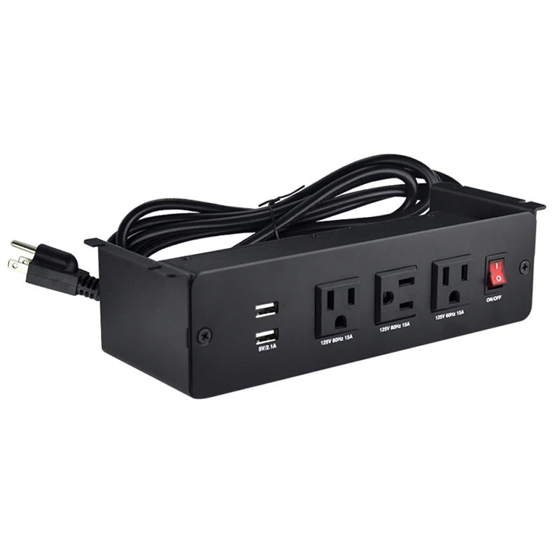 Under Desk Power Strip 3 AC Outlets 2 USB Ports Desk Mountable Power Strip with 9.85ft Power Cord for Home Office Standing Desk