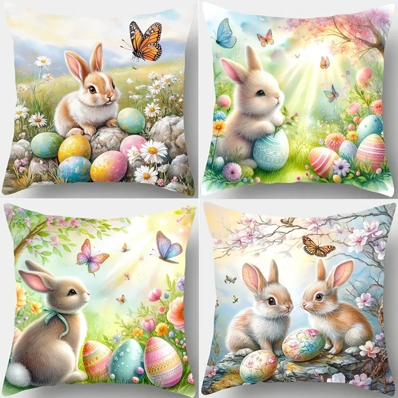 VIKAMA 2D Flachdruck Osterhase Kissenbezüge Dekorative Kissenhüllen für Sofa Couch Frühling Heimdekoration