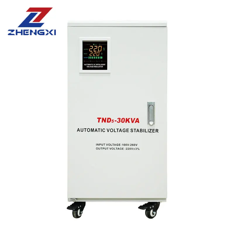Fully Automatic 220V Single Phase AC Voltage Regulator 15kVA 20KVA 30kVA SVC Usage Stabilizer LCD Display 220V3% Output 90%