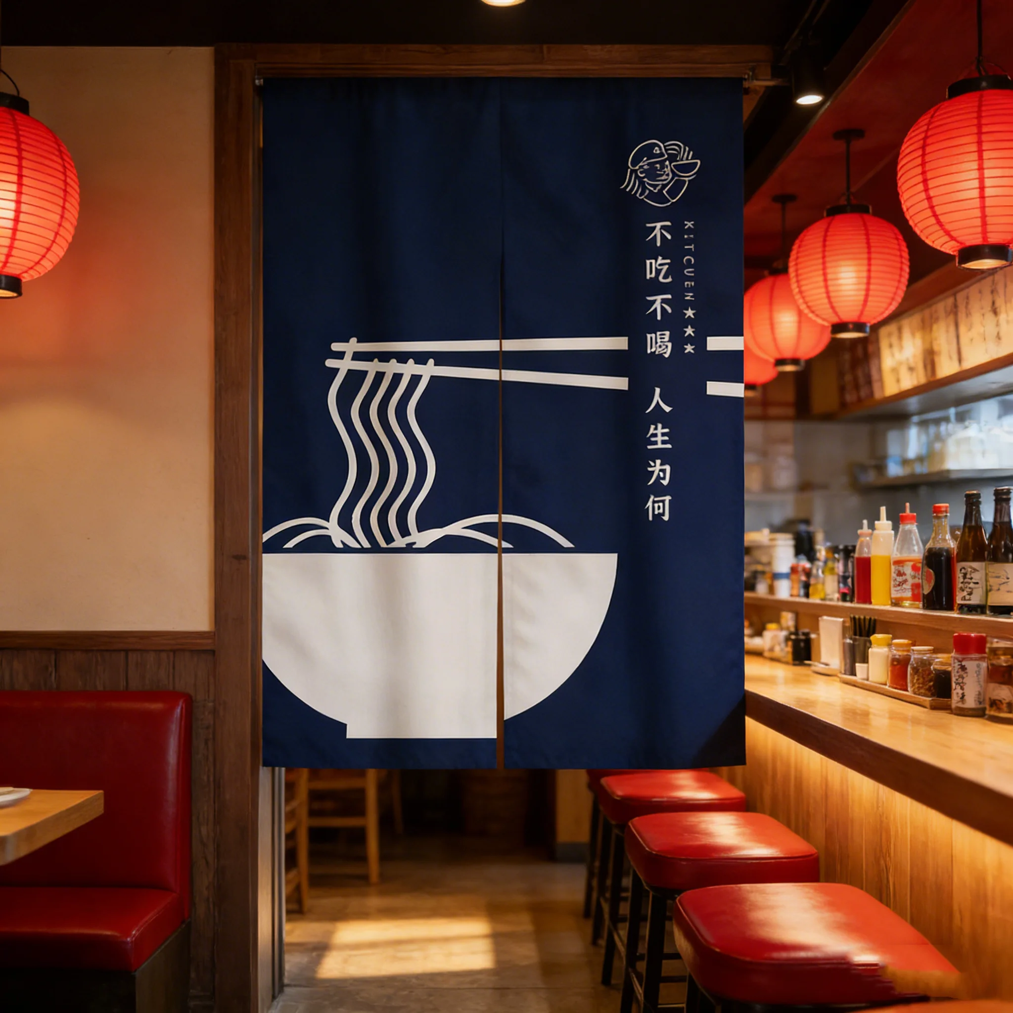 Custom Commercial Kitchen Door Curtain, Oil-proof Fabric Half Curtain for Ramen Shop Restaurant Kitchen Divider