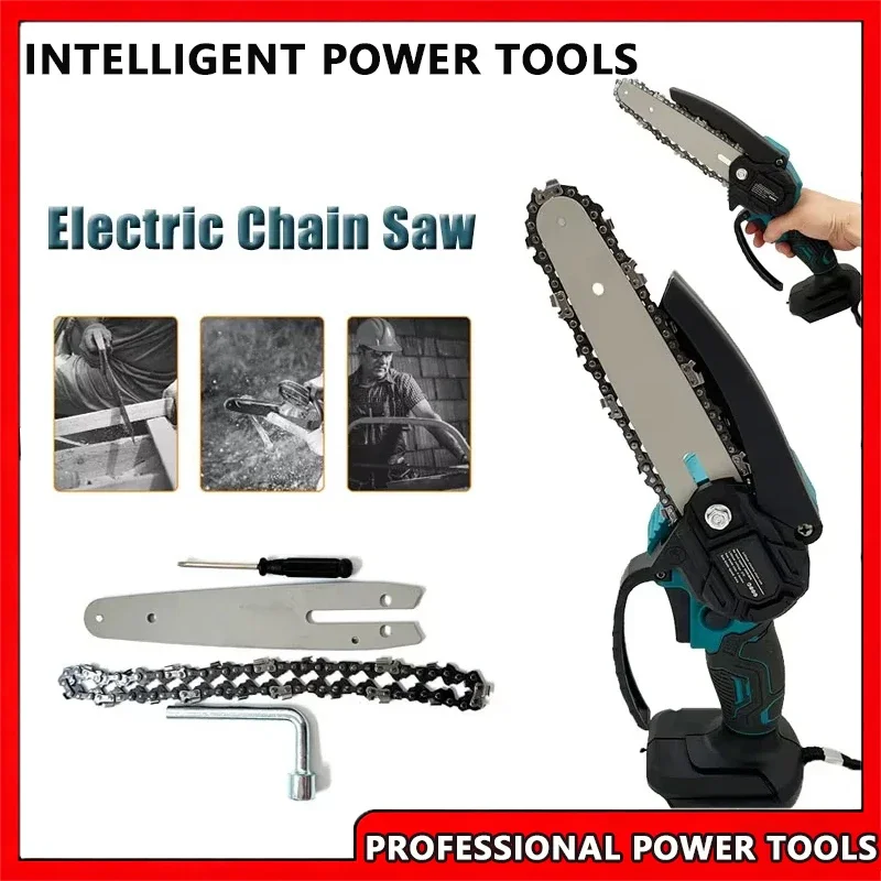 เลื่อยโซ่ไฟฟ้าแบบมือถือ ขนาด 6 นิ้ว ยี่ห้อ Fit Makita สำหรับตัดไม้ในสวน ใช้แบตเตอรี่ 18V