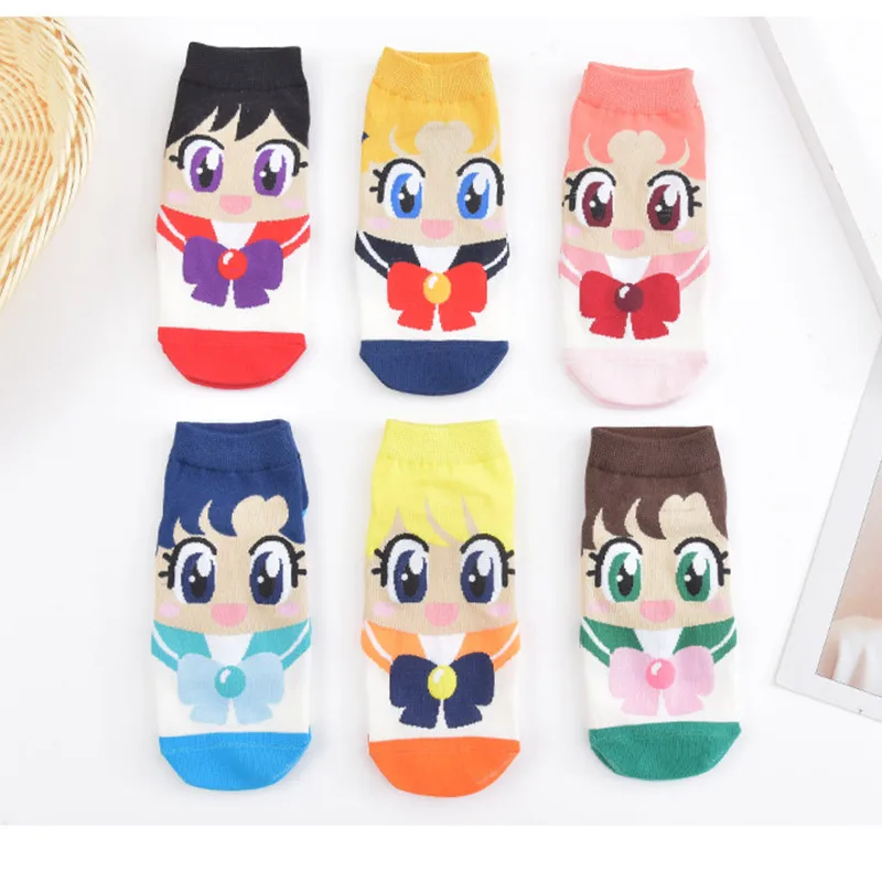 5 Pairs High Quality Novel Original Design New Products Cute Kawaii Playful Cat Sailor Moon Breathable Funny Lovely Women Socks