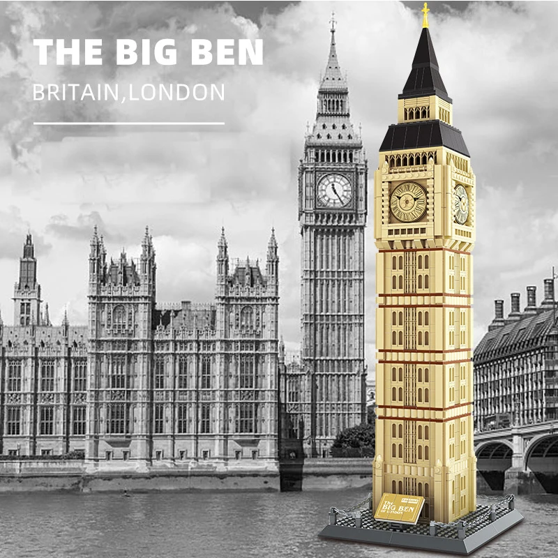 

Famous Architecture The Big Ben Elizabeth Tower 1095PCS Puzzle Building Block Set MOC Bricks Kid's Educational Toy 5216