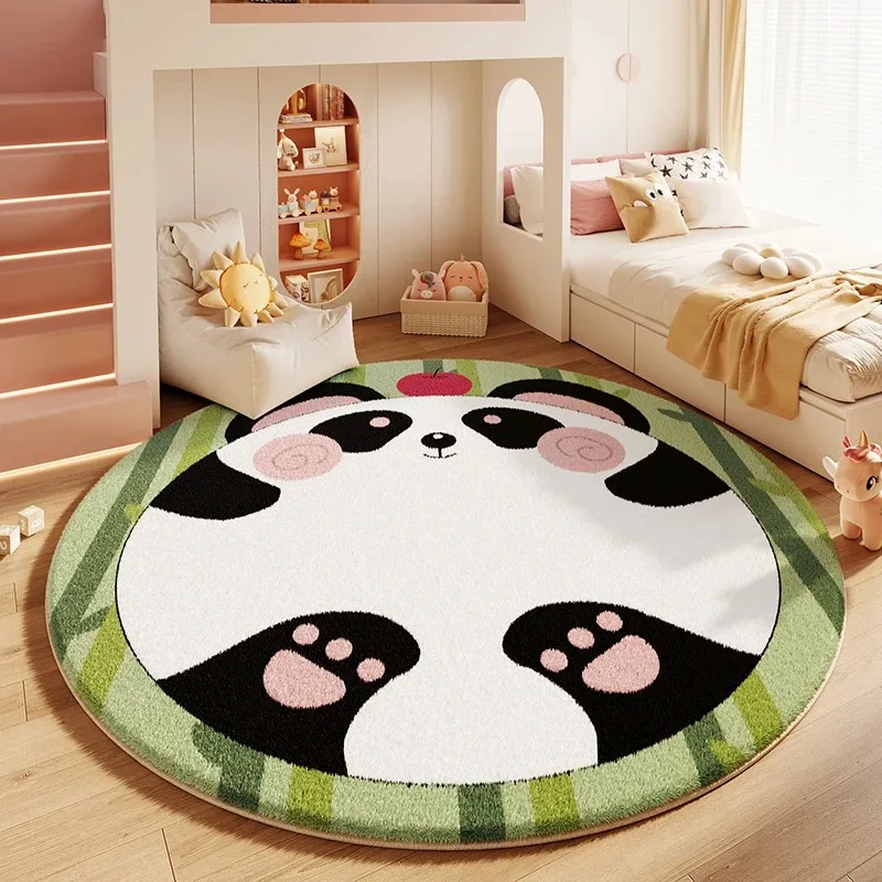Cute Cartoon Panda Circular Area Carpet, Soft and Non Slip Floor Carpet, Cute Animal Print, Bedroom, Daycare, Home Decoration