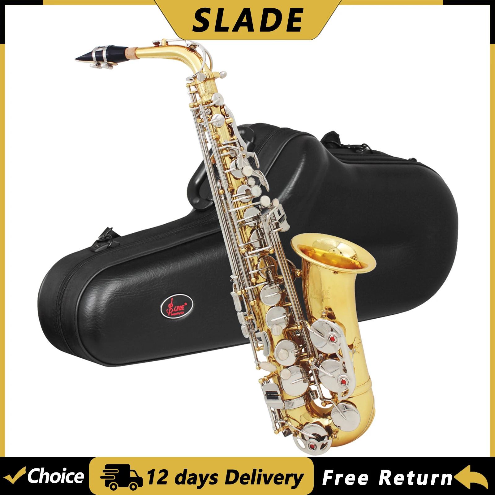 SLADE Eb Alto Saxophone Brass Gold-Plated  E Flat Sax High Quality Woodwind Musical Instrument with Case Mouthpiece Accessories