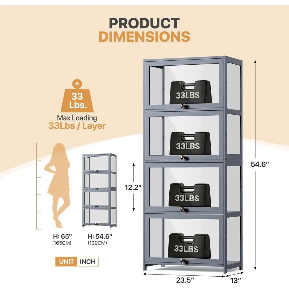 4-Tier Acrylic Display Case for Collectibles, Clear Showcase Cabinet, Suitable for Living Room, Bedroom, Office, 13L x 23.5W x 5 view 2