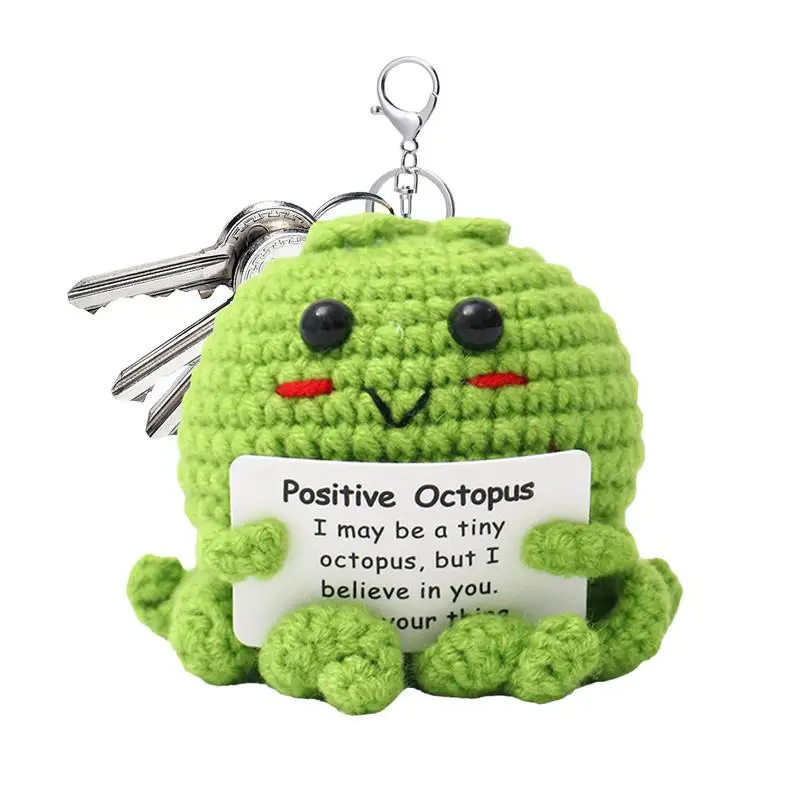 Positive Crochet Animals Octopus Knitted Positive Octopus Doll With Encouragement Card Emotional Support Crochet Doll For