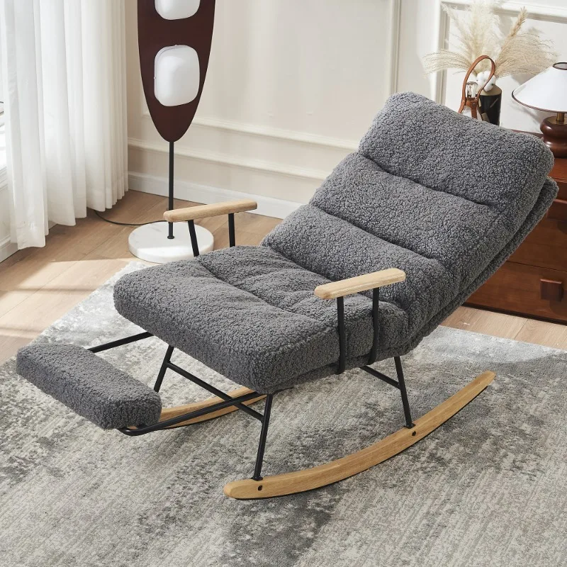 Modern Teddy Gliding Rocking Chair High Back Retractable Footrest Adjustable Back Angle Nursery Living Room Bedroom Furniture