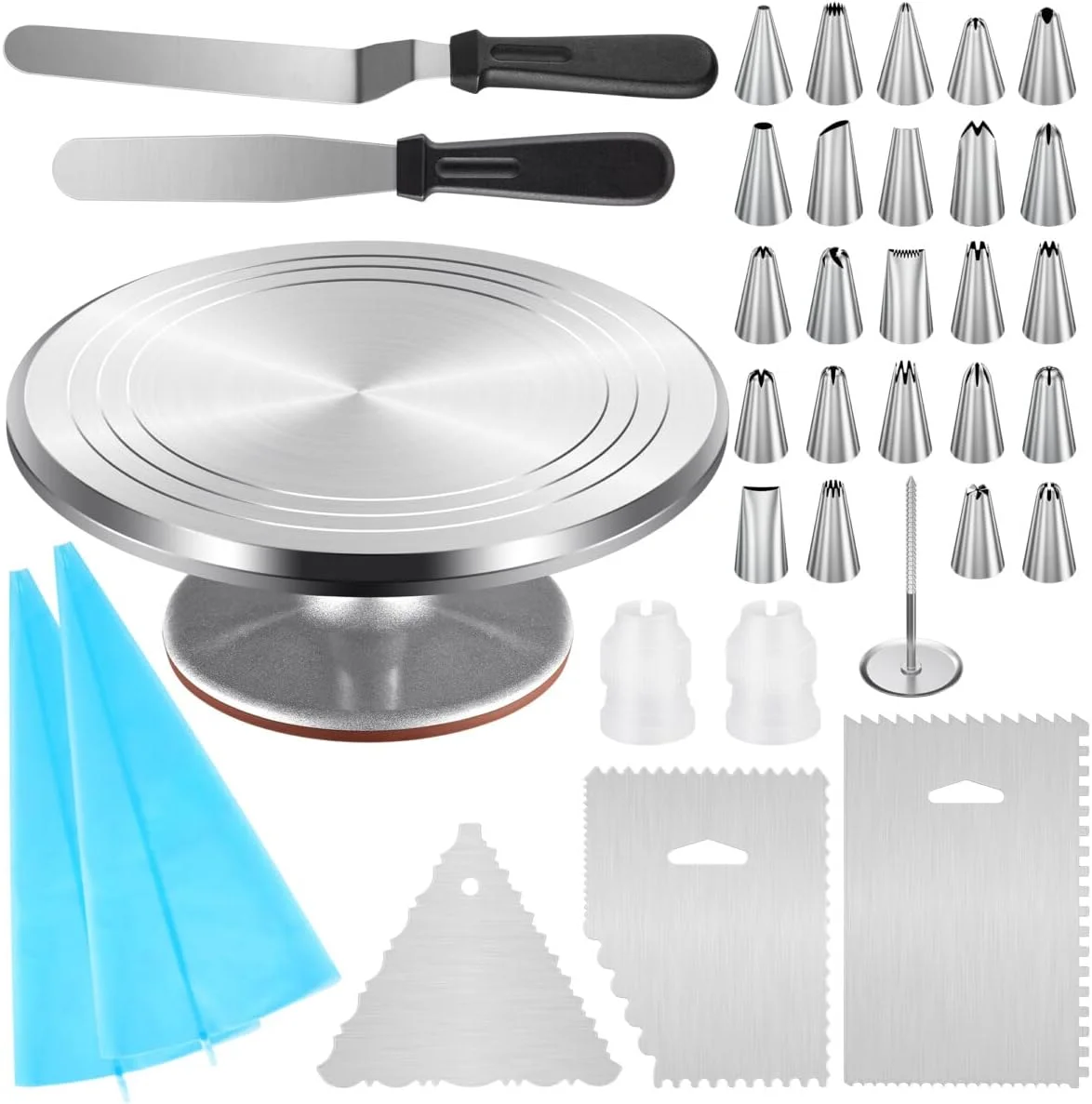 

Anti-slip and Non-stick Cake Decorating Tool Set 360 Degree Rotating Cake Turntable With Spatula Strickle and Piping Bag