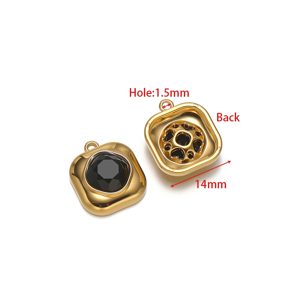4 Stück/Set, abgerundete, quadratische Zirkonia-Anhänger aus Edelstahl für die Herstellung von DIY-Schmuck, Halsketten, Ohrringen und Armbändern für Damen. – Detail 2