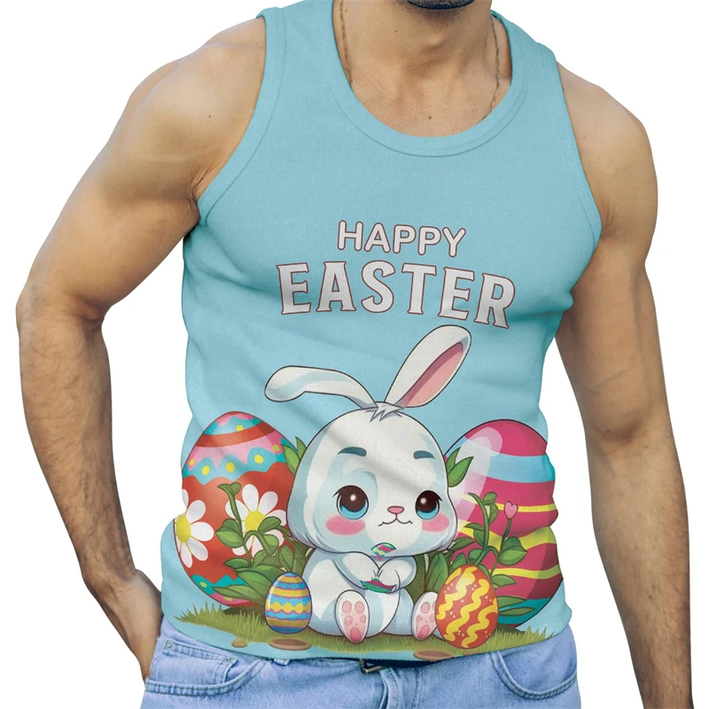 Happy Easter Men's Tank Tops Easter Food 3D Sleeveless Mens Undershirts Tank Mens Workout Tank Tops Rabbit Egg Unisex Vest Tee