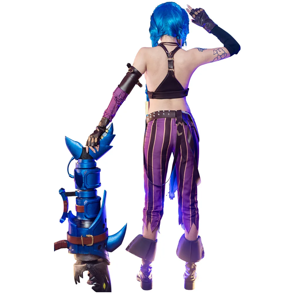 LoL Jinx Cosplay Costume Adult Women Fantasy Tube Tops Pants Belt Gloves Uniform Outfits Halloween Carnival Party Disguise Suit