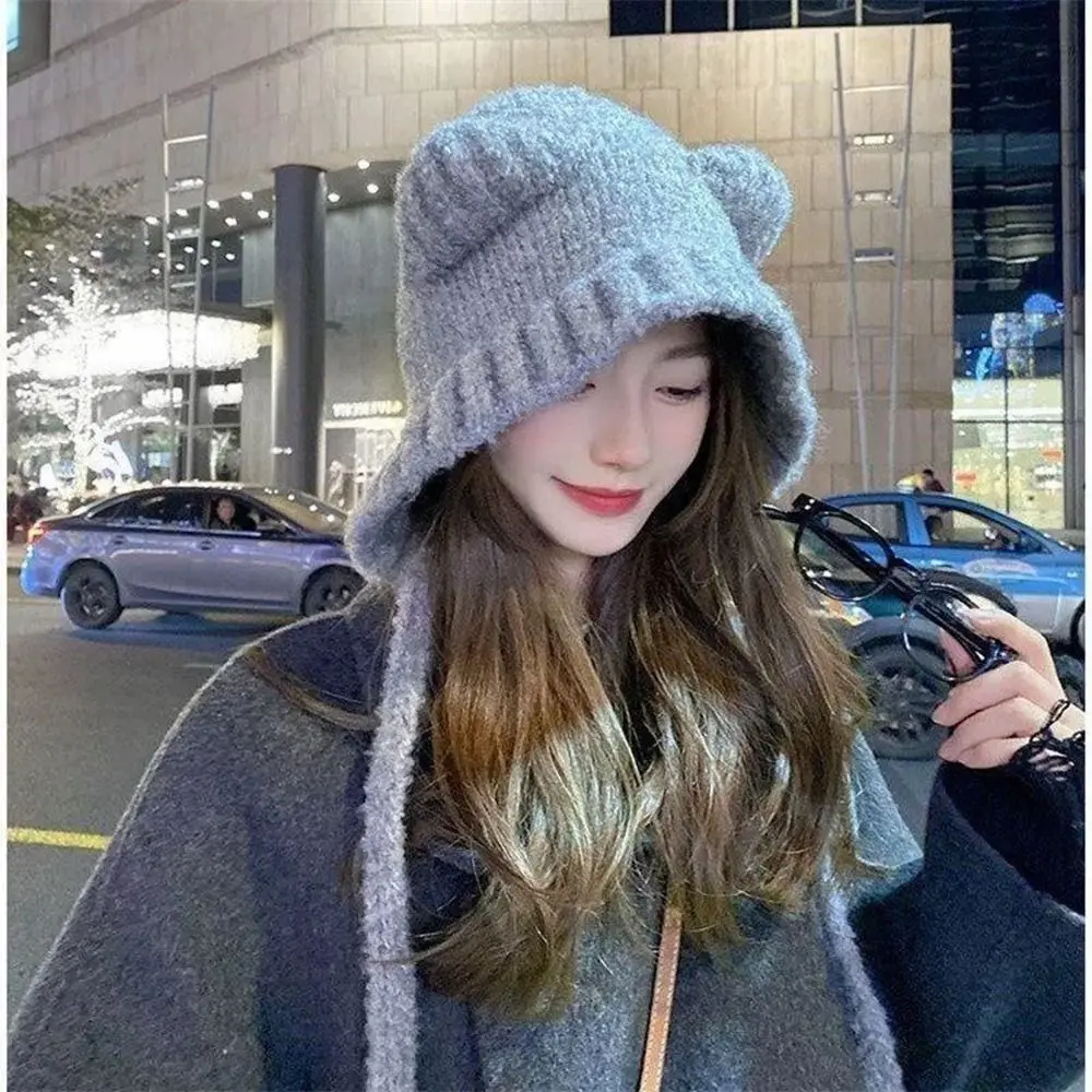 أزياء لطيف لامبير الدب الأذن قبعة Harajuku الدافئة أفخم محبوك قبعة الدب في الهواء الطلق سميكة Y2K بيني قبعات النساء