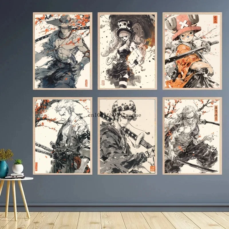 

One Piece Ace Luffy Zoro HD Anime Black Print Canvas Painting Poster Wall Art Mural Suitable Cafe Home Wall Decoration Gift