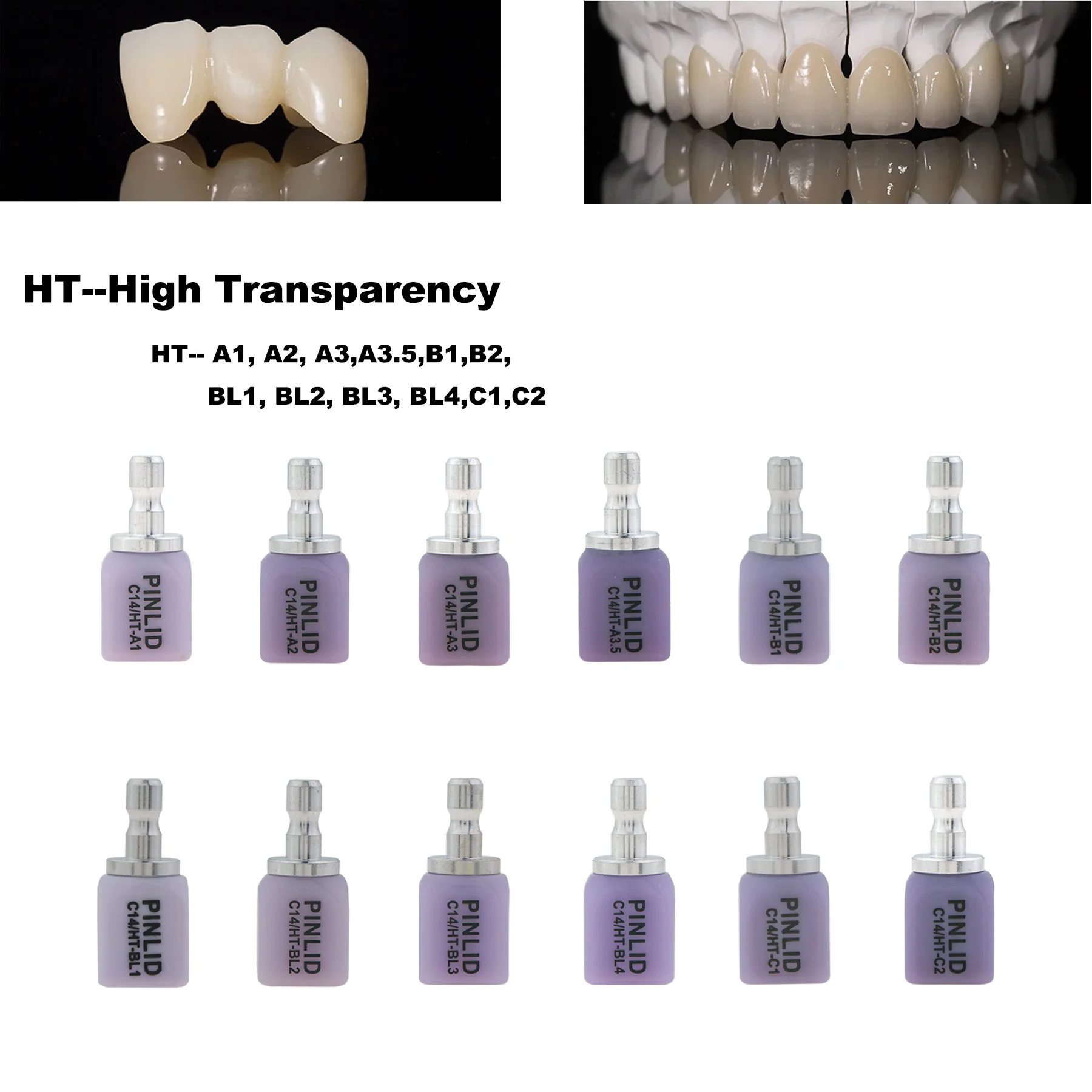 

HT High Transparency Dental Lithium Disilicate Blocks C14CAD/CAM Milling Blanks for Dental Lab, Multiple Shades 5pcs