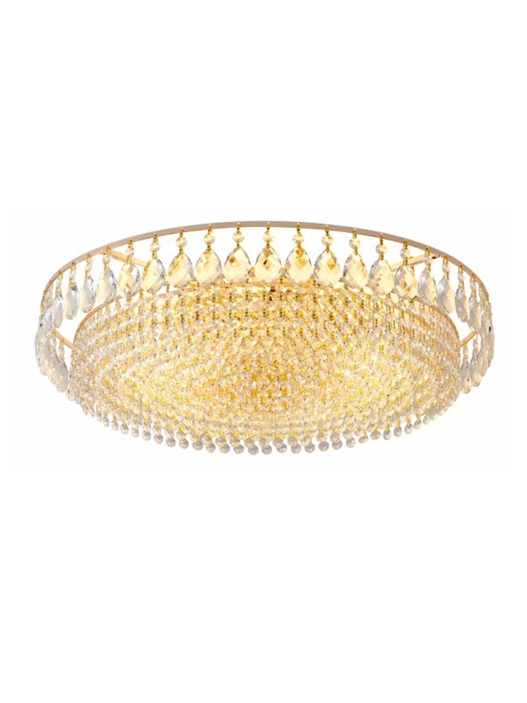 Surface mounted Crystal Bead Flat Ceiling Lights Traditional Luxury Home Decor Stainless Steel Lustre for Living Room Restaurant