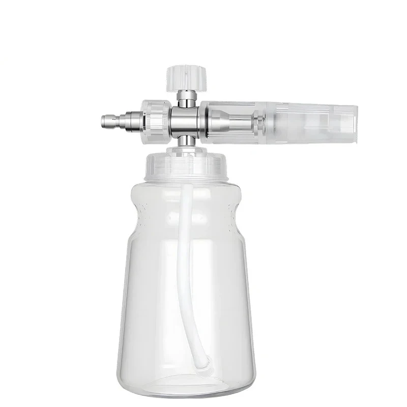 Car Detailing Adjustable Foam Cannon, Alloy Plated Construction, Transparent Detergent Tank, 1/4