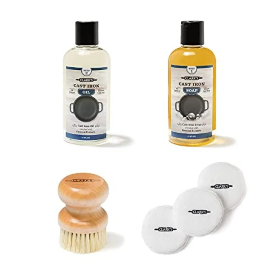 

Cast Iron Soap and Oil Round Scrub Brush and Buffing Pads Maintain All Cast Iron and Carbon Cookware