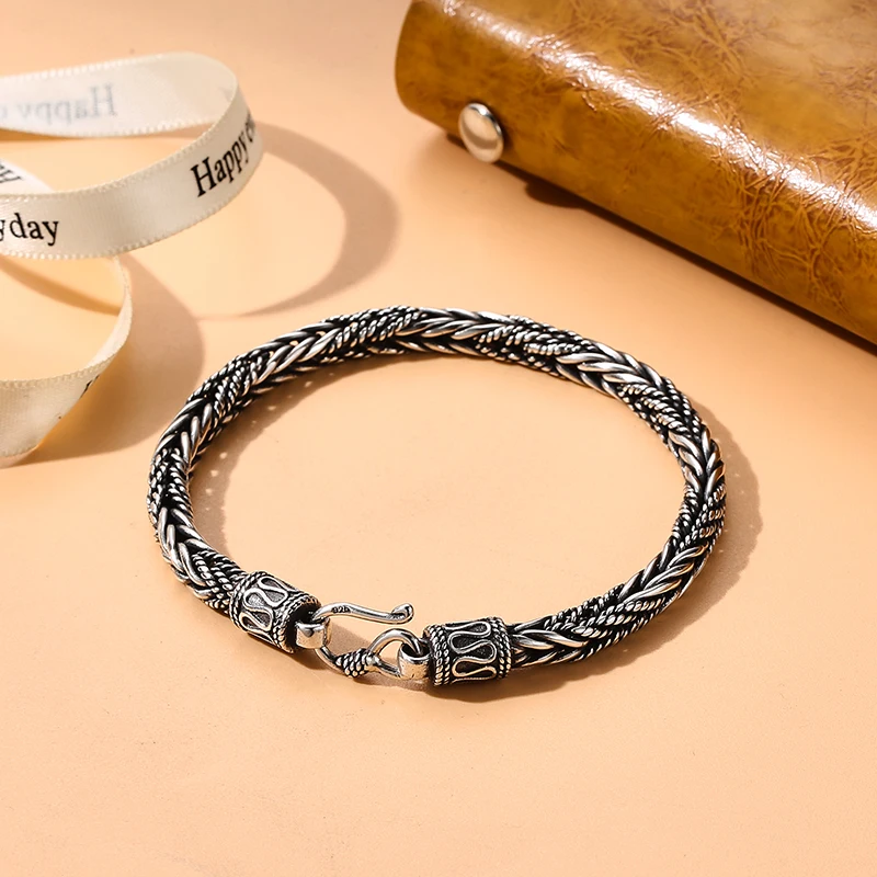 

S925 sterling silver hand woven hemp rope bracelet Personalized used jewelry Small jewelry Couple Fried Dough Twists chain men