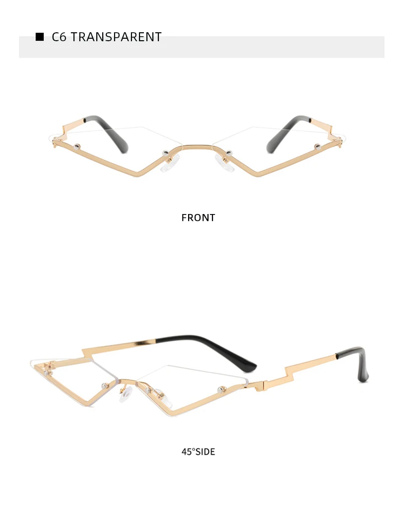 Y2K Randlose Dreieck-Sonnenbrille für Damen und Herren, Modische Geometrische Sonnenbrillen für Party, Club, Festival, Accessoires, Schattierungen – Detail 15