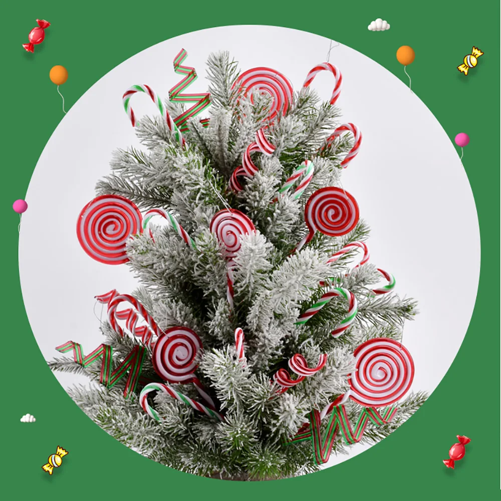 Christmas Decorations Red White Christmas Crutch PPS Plastic Lollipop Candy Type Pendants New Year Kids Gift Xmas Tree Ornaments