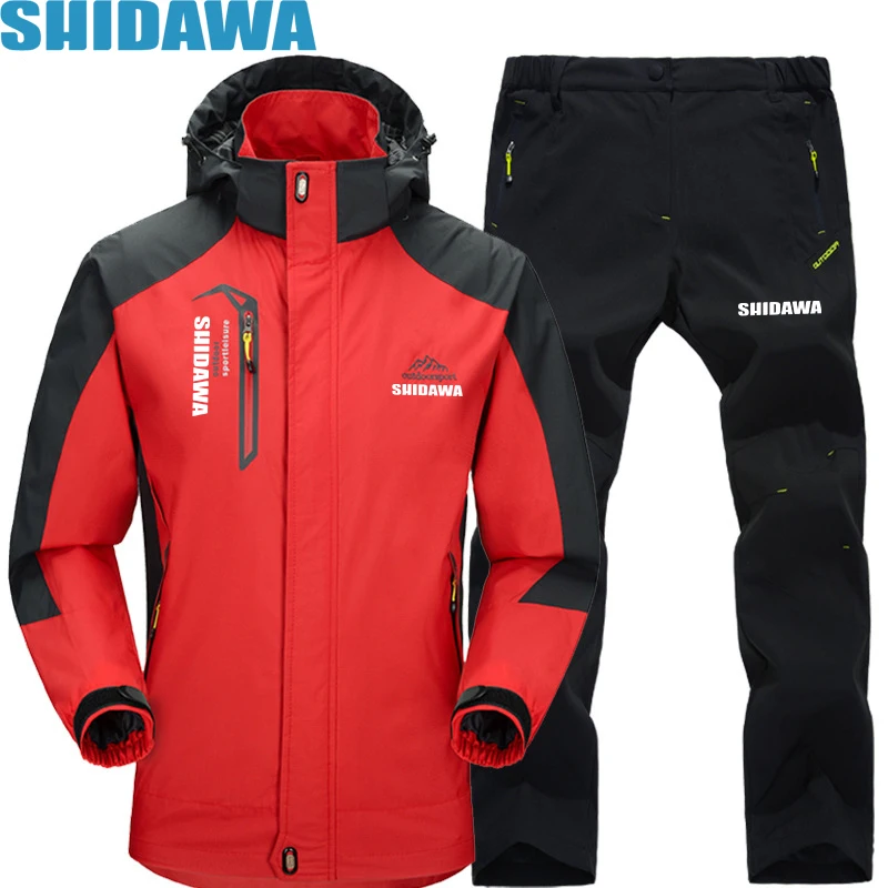 SHIDAWA Fishing Suits Men's Autumn Thin Waterproof Fishing Clothes Outdoor Sports Hiking Hooded Windproof Fishing Jackets Pants