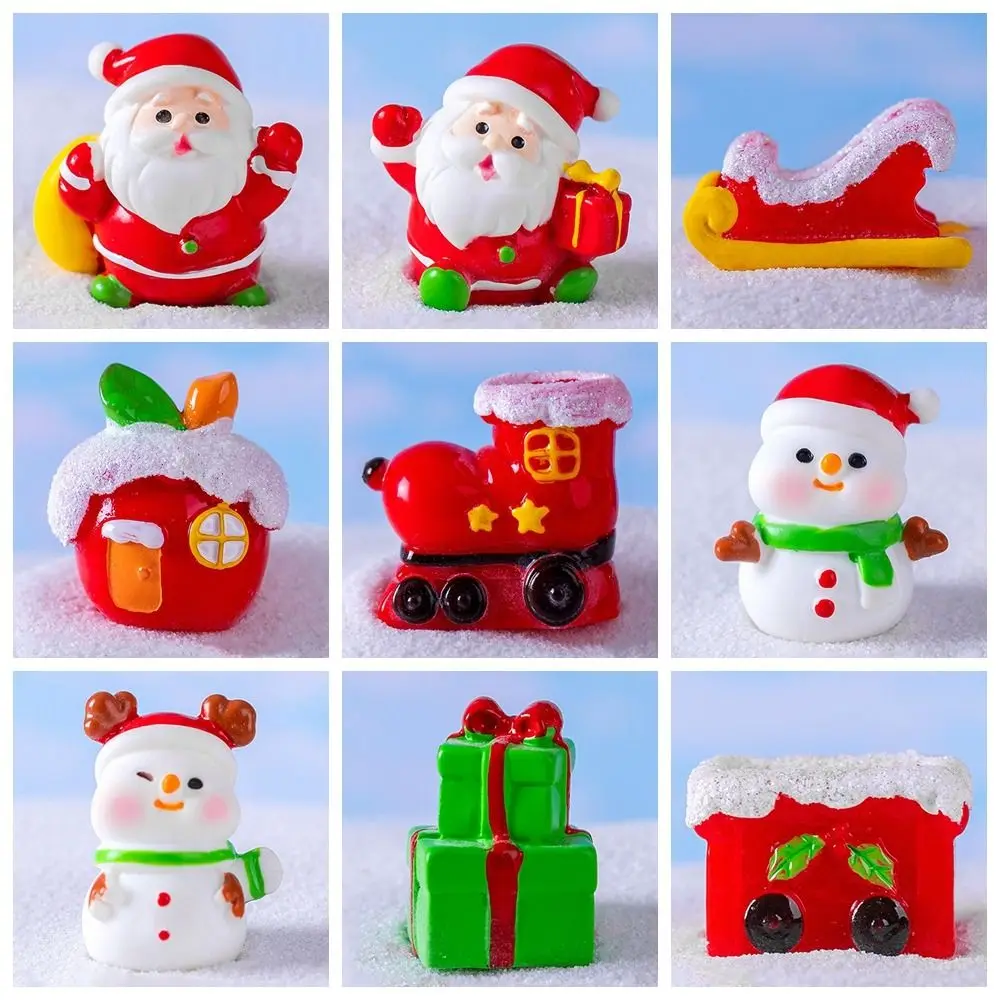 Gift Mini Christmas Figurines Resin Sled House Xmas Tree Miniature Knick-knacks Santa Clause Bonsai Decor Cartoon Snowman Statue