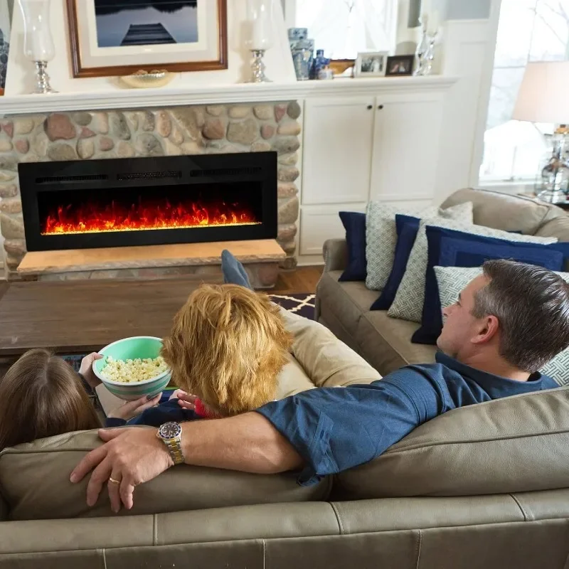 Wandmontage, Verzonken Elektrische Open Haard Realistische Vlam Kleuren Lineaire Open Haard Verwarming Afstandsbediening, Verstelbare Thermostaat