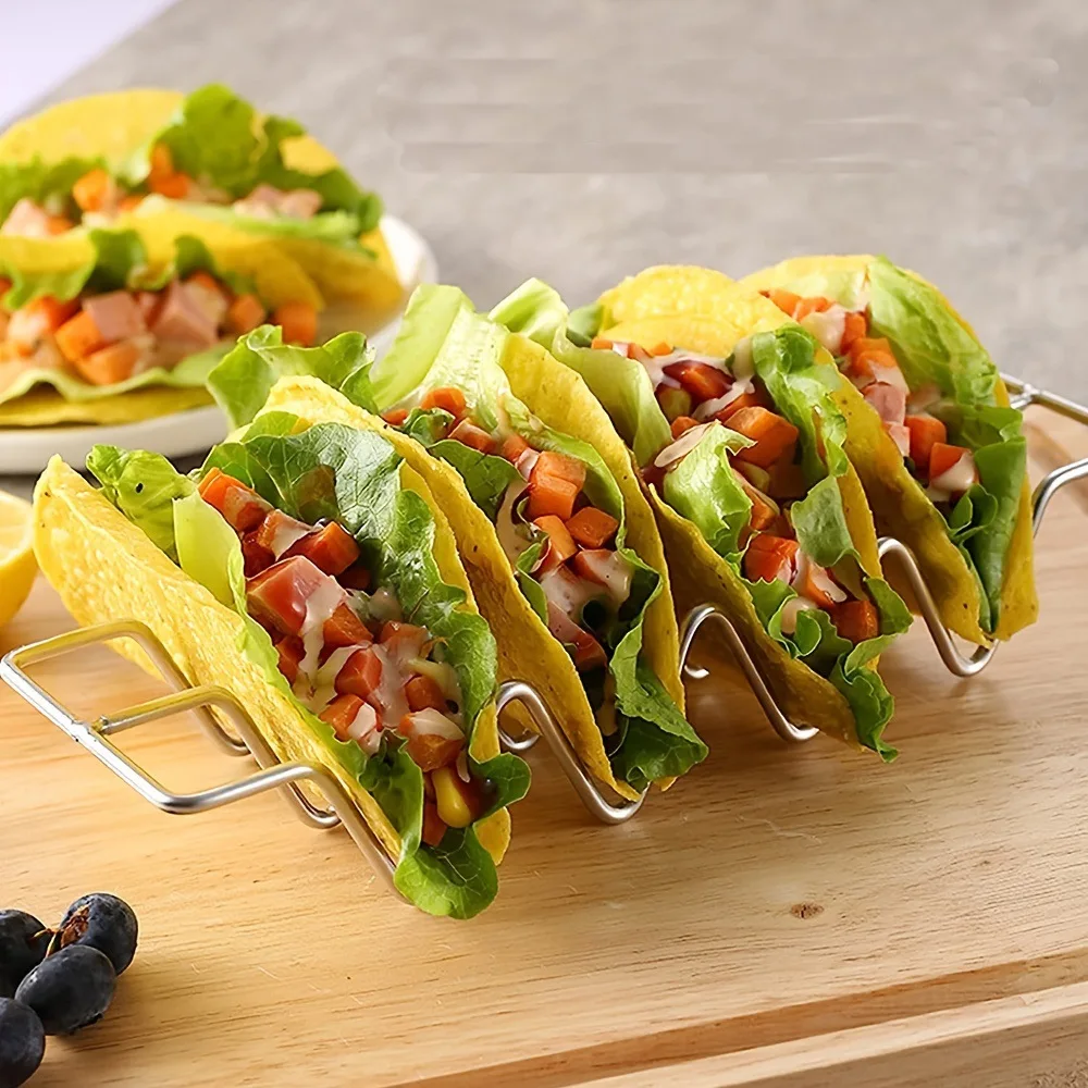 Stainless Steel W Shape Taco Holder Stand Portable Corn Tortilla Rack Anti-slip Pancake Support Kitchen Food Display Organizer