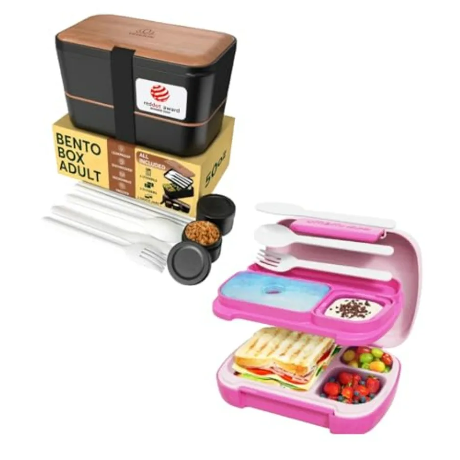 

2 Piece Bento Box for Adults 50 oz and 23 oz Bento Lunch Containers, Parents' Favorite Bento Box with Playful Design