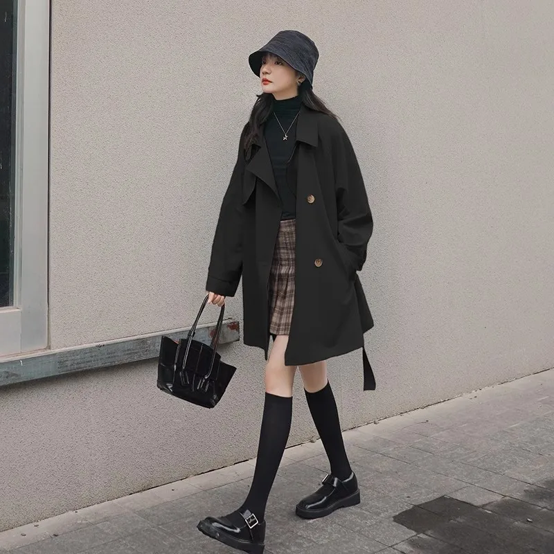 

Женское длинное пальто цвета хаки 2026 года: повседневное, универсальное, средней длины, весенне-осеннее, модное, маленького размера, в корейском стиле, универсальное, топ-пальто