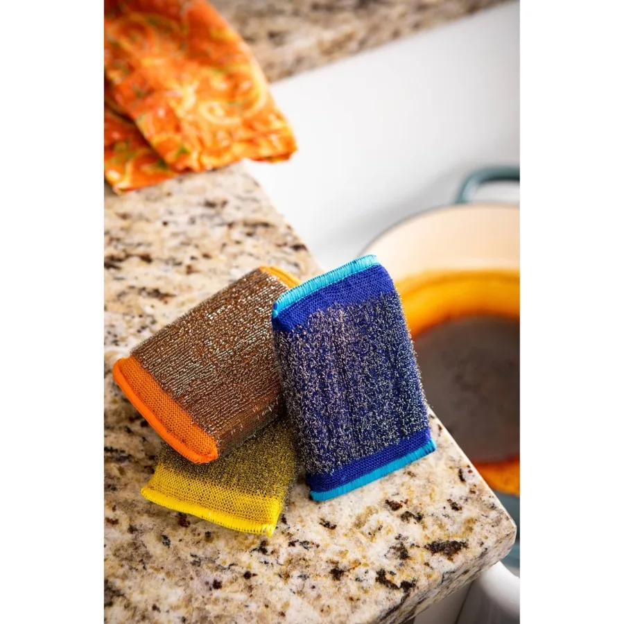 2 Pack Heavy Duty Scouring Pads, Foam Steel Material Tough Cleaning Pads for Kitchen