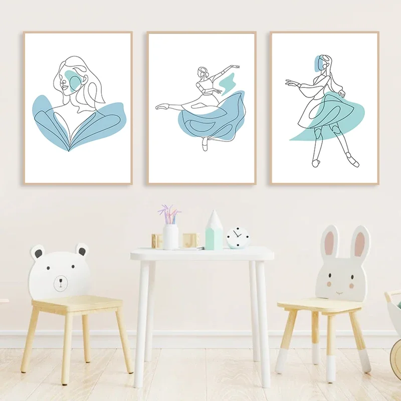 Cuadro Abstracto de Bailarina, Dibujo de un Cuerpo en una Línea, Arte de Pared, Impresión Estética en Lienzo, Pósteres para Sala de Estar, Decoración Moderna para el Hogar