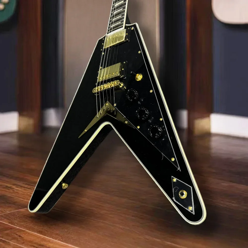 

Free Shipping Black Flying-V 6-string Electric Guitar Gold Hardware High-performance Pickups with Upgraded Accessories
