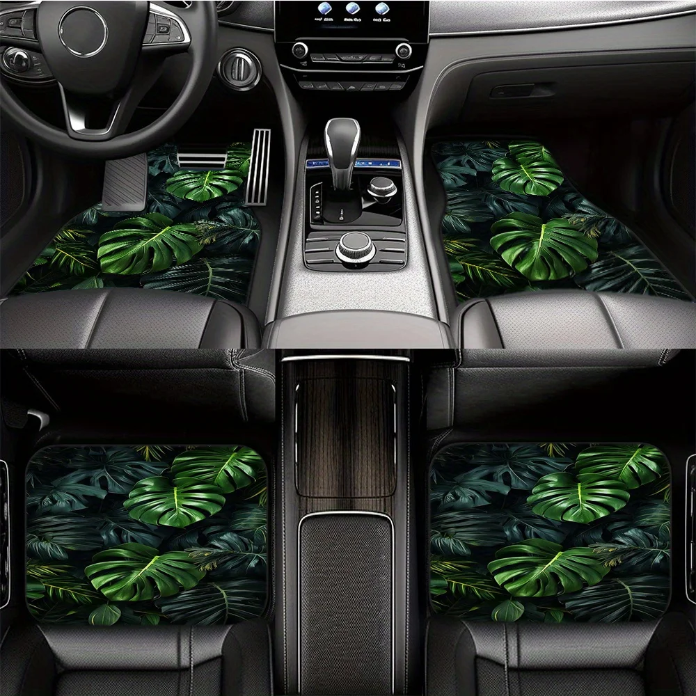 

1pc/2pcs/4pcs Polyester Tropical Leaves Pattern Car Floor Mats, Non-slip Car Front And Rear Floor Mat, Car Floor Decoration, Dus