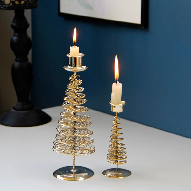 Nordic Style Wrought Iron Christmas Tree Candle Holders Home Decoration Metal Holder Crafts Candlestick Candelabros