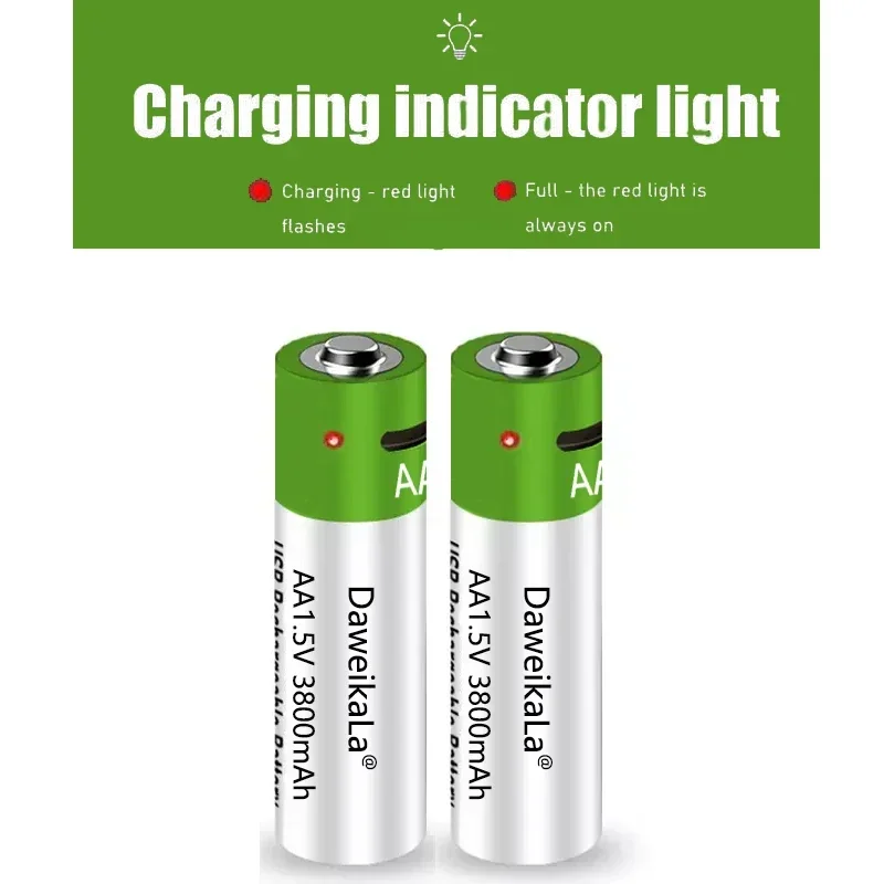 2023 New USB 1.5V AA Rechargeable Battery  3800 mAh li-ion battery for remote control mouse Electric toy battery + Type-C Cable