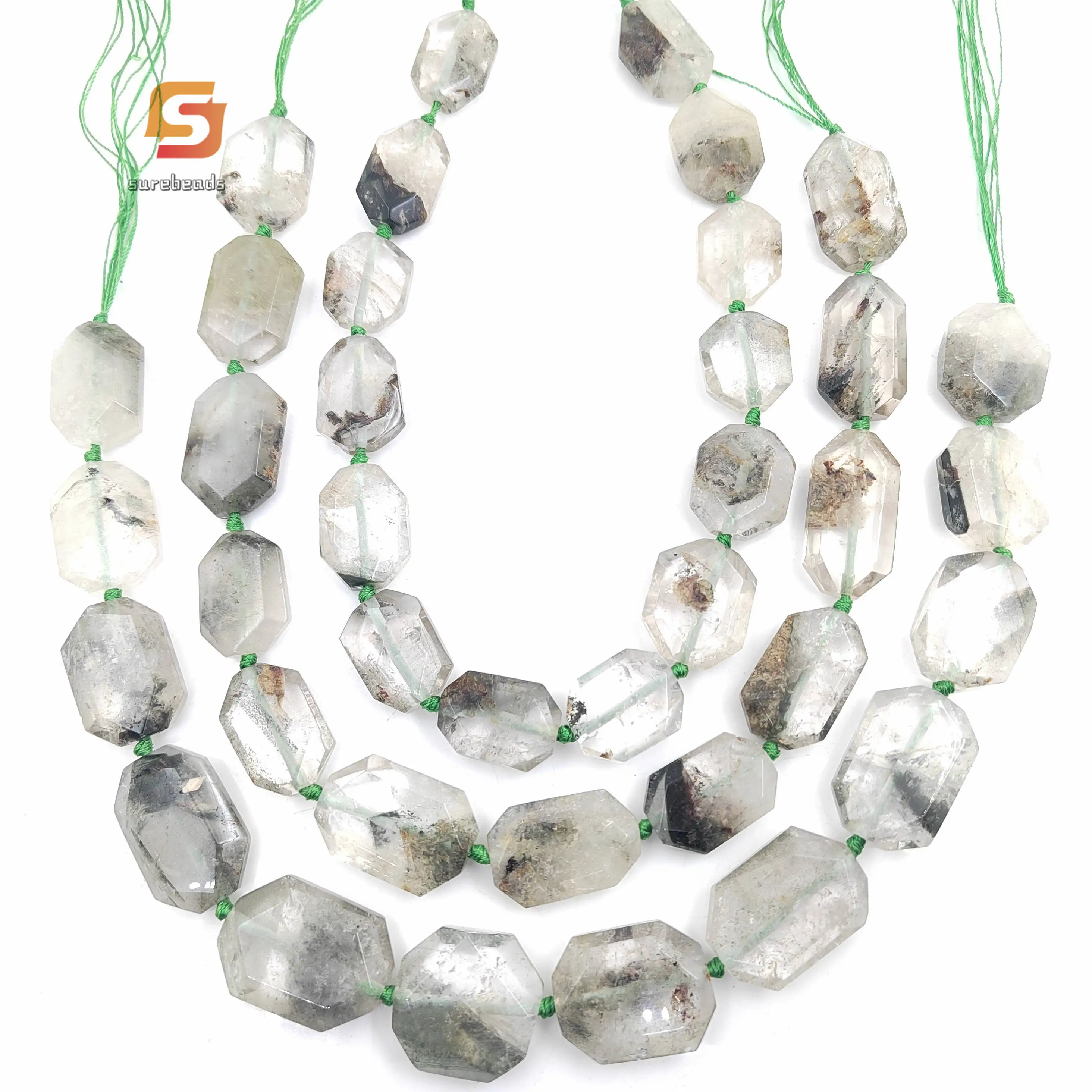 

Faceted Phantom Quartz Slab Loose Beads Bulk,15.5"strand Cut Green Ghost Crystal Slice Nugget Pendant Necklace Jewelry Making