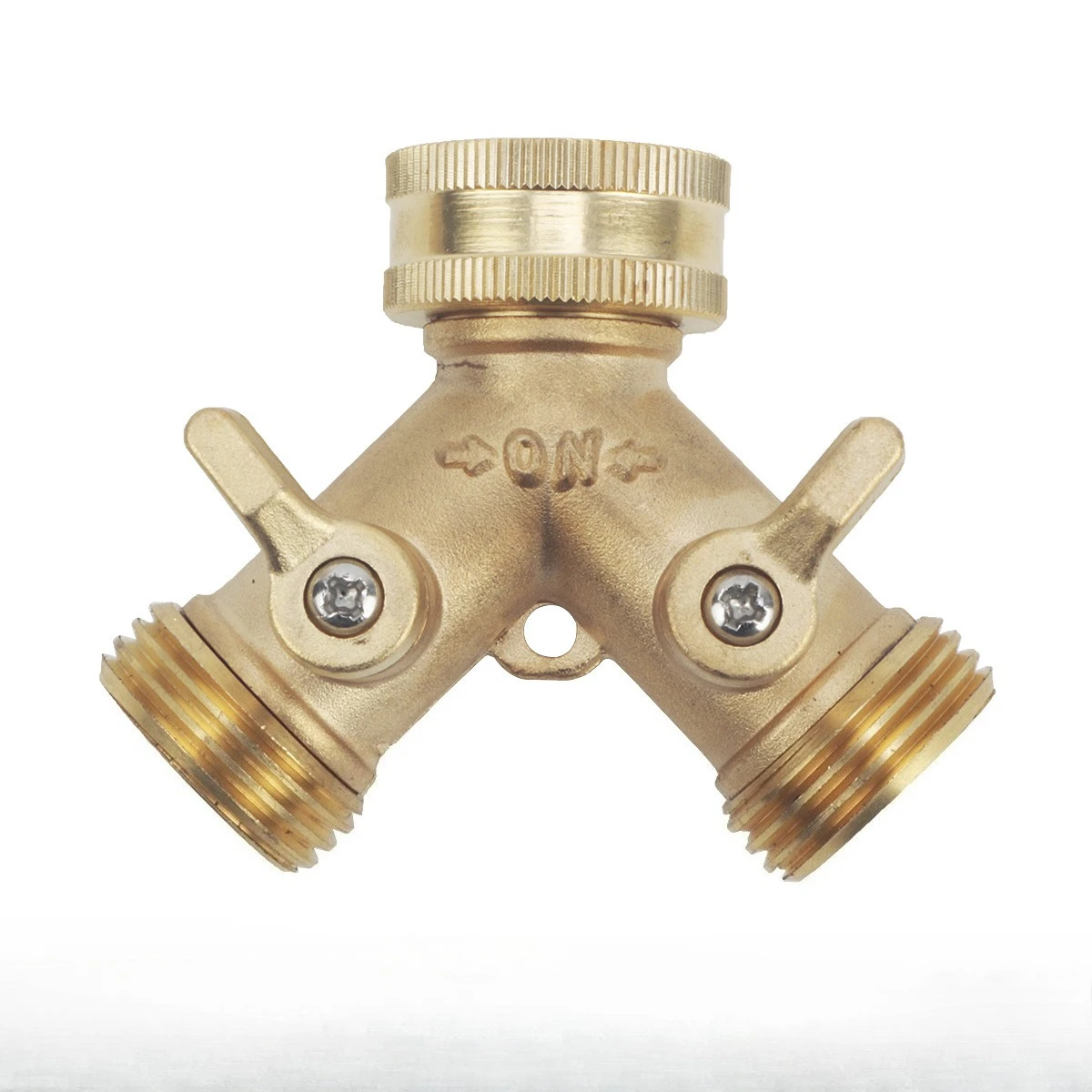 Brass Garden Hose Splitter (2 Way), Heavy Duty Solid Brass Water Hose Y Splitter 2 Valves，3/4 inch Outdoor Faucet Splitter